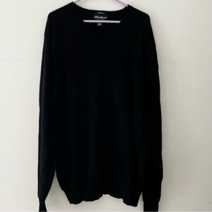 Eddie Bauer Black Crewneck Sweater size XL TALL lambswool stretch quiet luxury